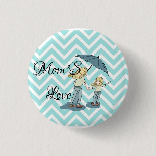 Moms love quoted teal green mum and daughter 3 cm round badge