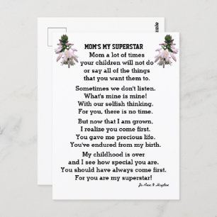 MOM'S MY SUPERSTAR POSTCARD