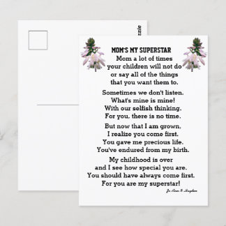 MOM'S MY SUPERSTAR  POSTCARD