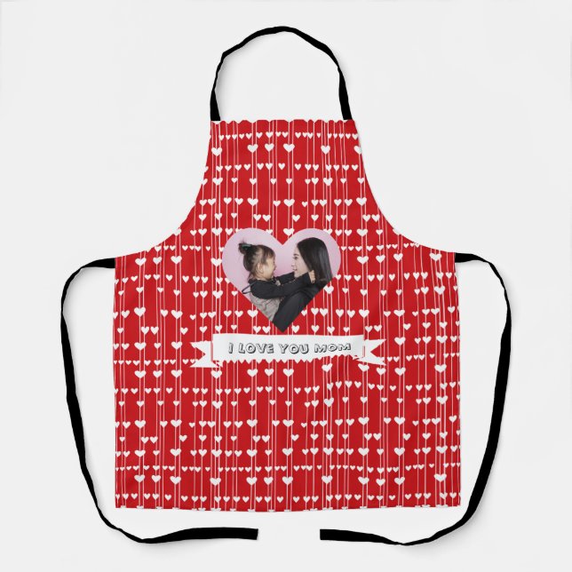 Moms Red white Love Valentine Apron (Front)
