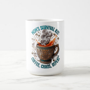 Mom's Survival Kit Tee Coffee Chaos Repeat Funny Mug