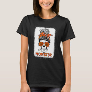 Momster Halloween Costume Skull Mum Messy Hair Bun T-Shirt