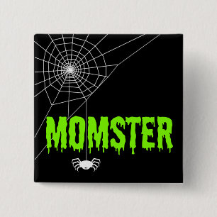 Momster Lime Green Dripping Font Spider Web 15 Cm Square Badge