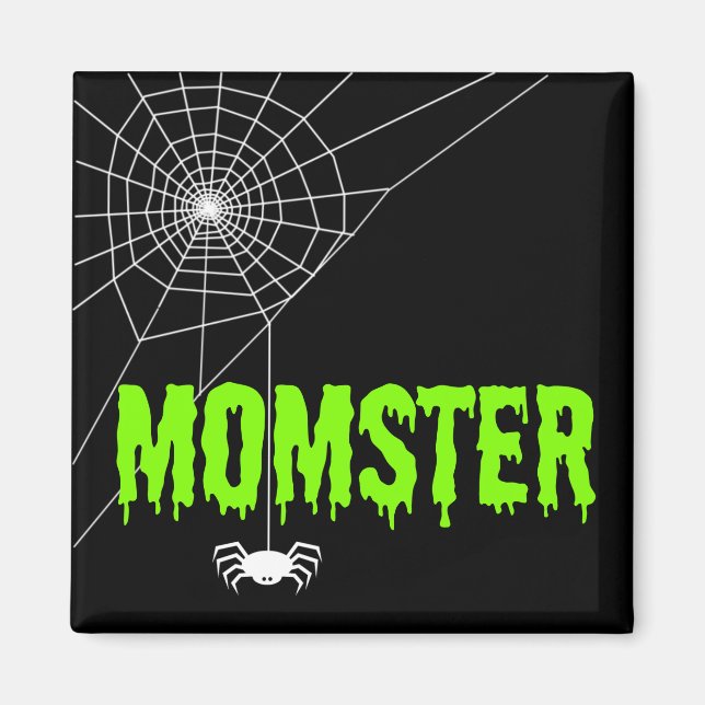 Momster Lime Green Dripping Font Spider Web Magnet (Front)