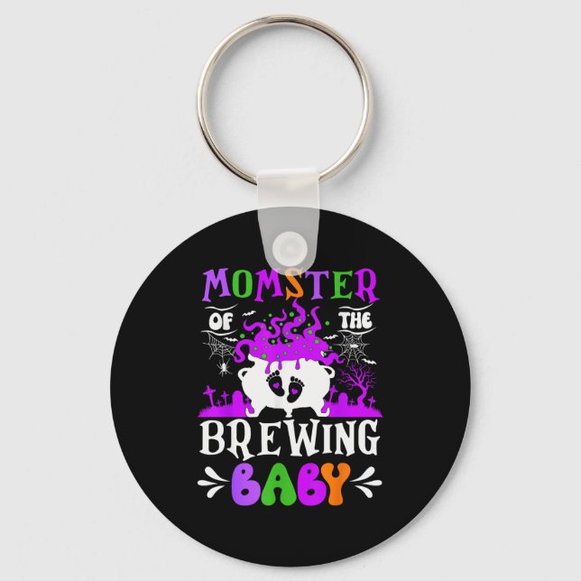 Momster Of The Brewing Baby Mom To Be Halloween  Key Ring (Front)