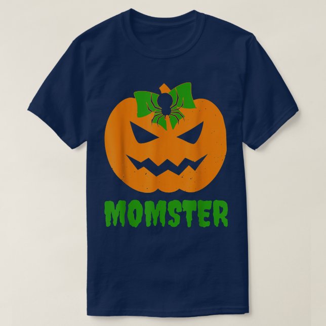 Momster Pumpkin bow Mum Halloween costume spooky s T-Shirt (Design Front)