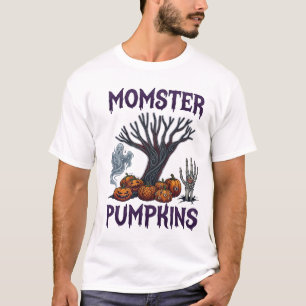 Momster Pumpkins Spooky Tree Ghost Skeleton Hand T-Shirt