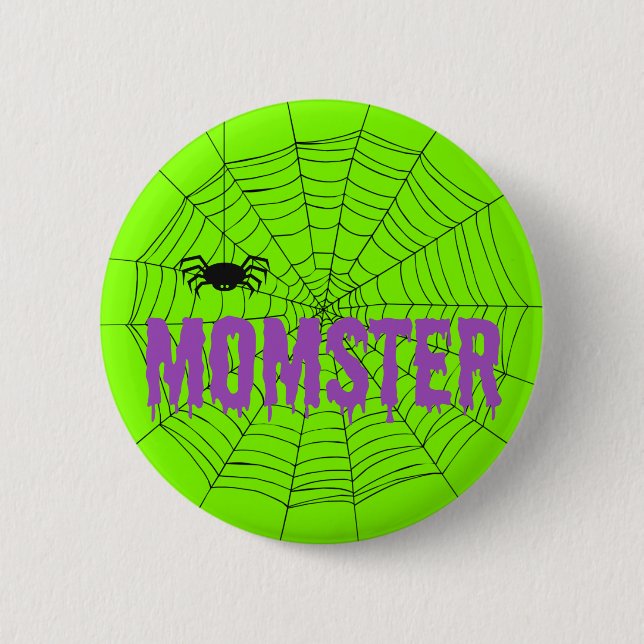 Momster Purple Dripping Font Spider Web Button (Front)