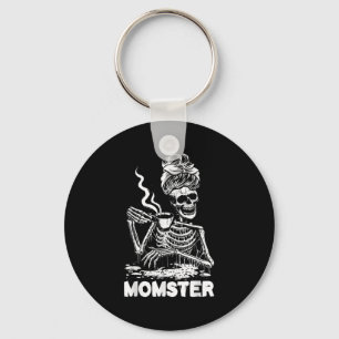Momster Skeleton Woman Coffee Funny Halloween Mom Key Ring
