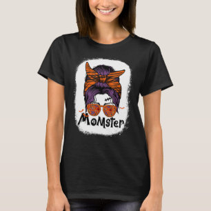 Momster Womens Halloween Messy Bun Mum T-Shirt