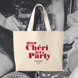 Mon Cherie Let's Party Cherry Red Bold  Large Tote Bag