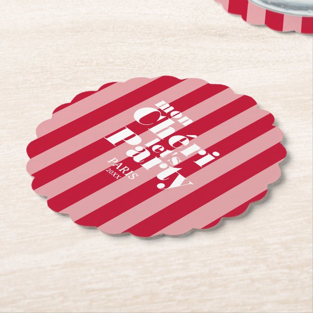 Mon Cherie Let's Party Cherry Red Bold Stripe  Paper Coaster (Angled)