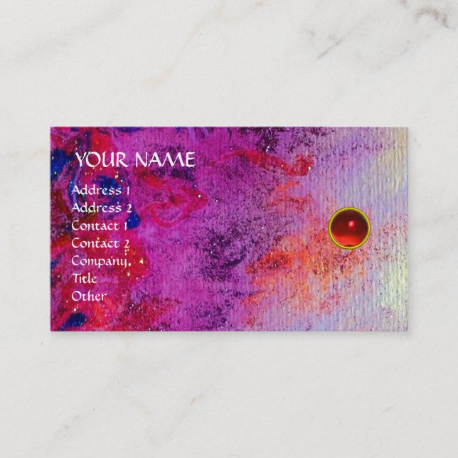MON RED RUBY,AGATE, bright  fuchsia violet grey Business Card (Front)
