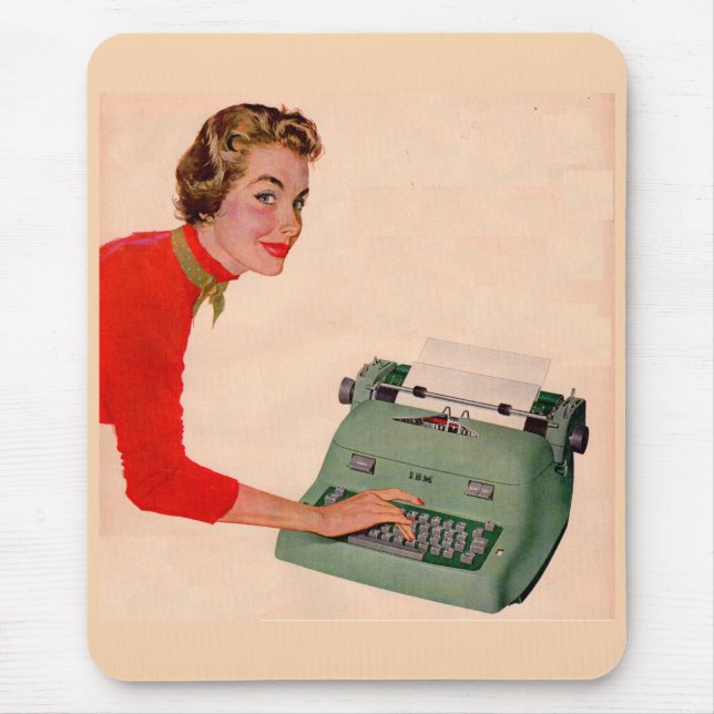 Mona and her new typewriter mouse pad (Front)