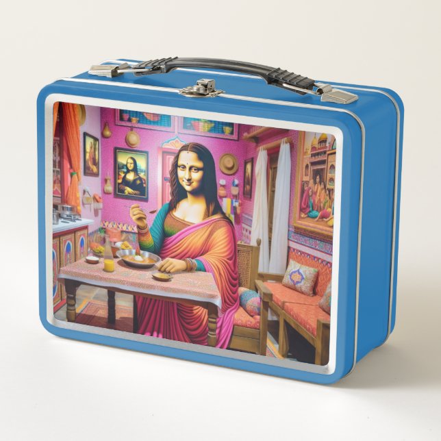 Mona eating Indian Foods in the Indian house Metal Lunch Box (Front)
