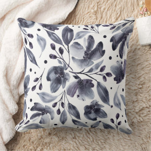 Mona Gray and White Watercolor Floral Reversible Cushion