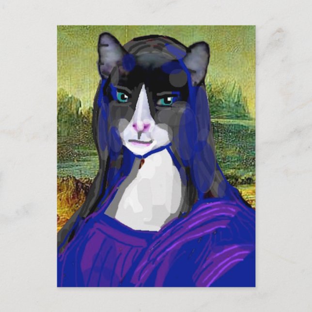Mona Kitty, Cat Parody Fine Art Postcard (Front)