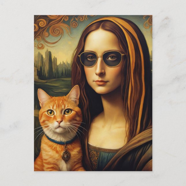 Mona Lisa and Her Ginger Cat Postcard (Front)