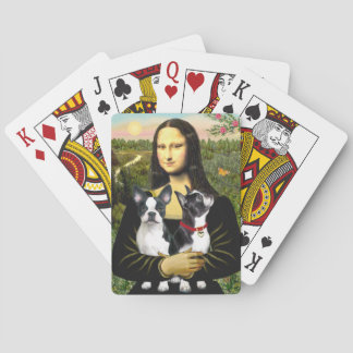 Mona Lisa and her Two Boston Terriers Playing Cards
