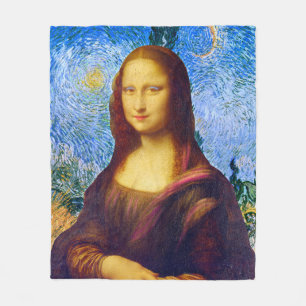Mona Lisa and Van Gogh Fleece Blanket