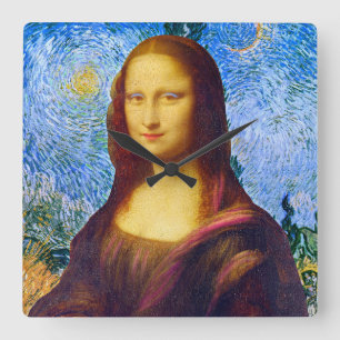 Mona Lisa and Van Gogh Square Wall Clock