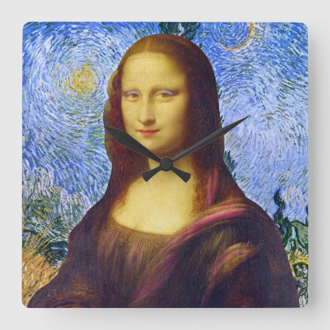 Mona Lisa and Van Gogh  Square Wall Clock (Front)