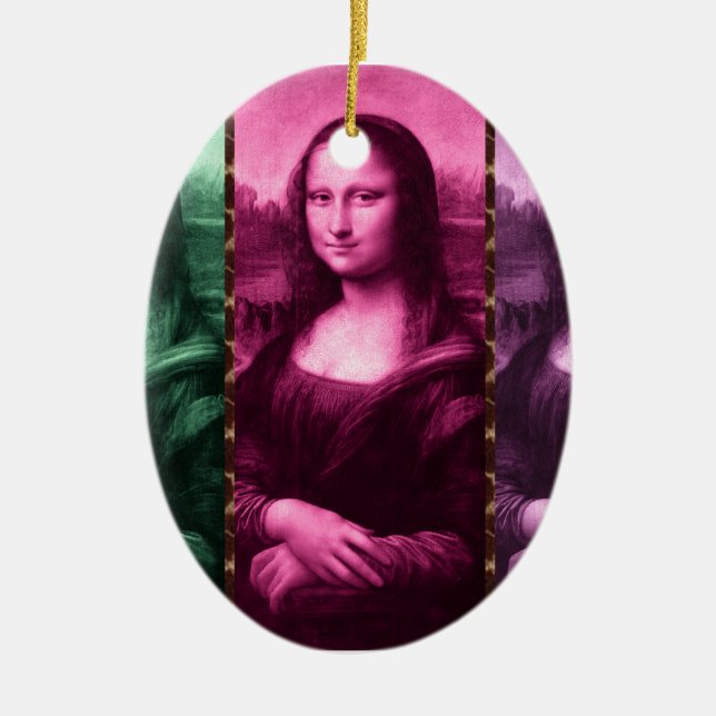 Mona Lisa Animal Print Green Pink Purple Ceramic Tree Decoration (Front)
