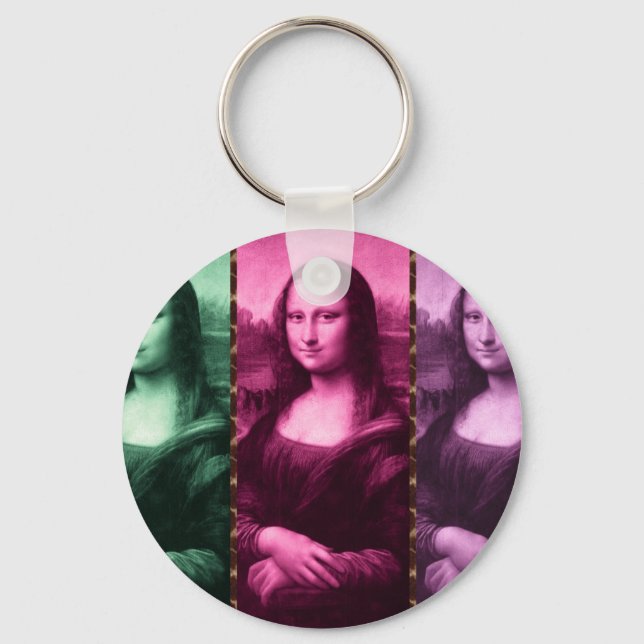 Mona Lisa Animal Print Green Pink Purple Key Ring (Front)
