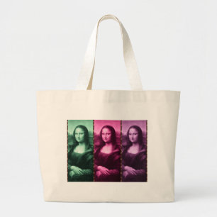 Mona Lisa Animal Print Green Pink Purple Large Tote Bag