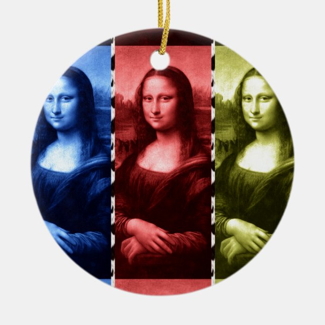 Mona Lisa Animal Print Primary Colours Ceramic Tree Decoration (Front)