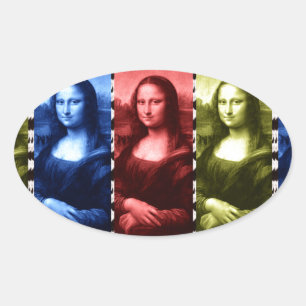 Mona Lisa Animal Print Primary Colours Oval Sticker