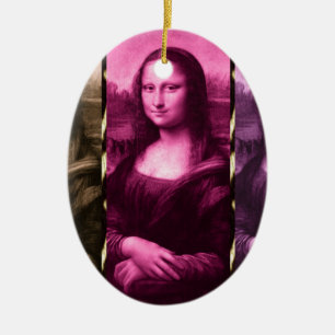 Mona Lisa Animal Print Purple Pink Chocolate Ceramic Tree Decoration