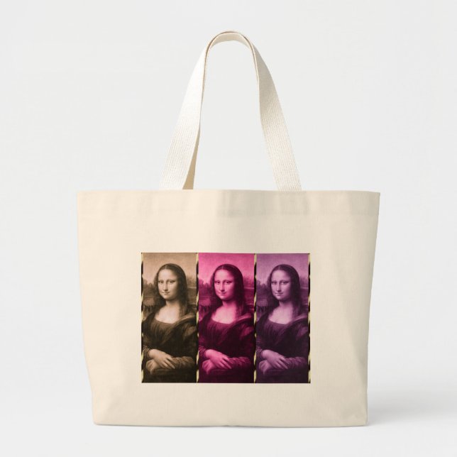 Mona Lisa Animal Print Purple Pink Chocolate Large Tote Bag (Front)