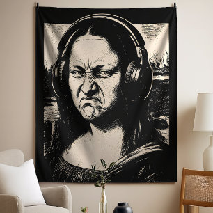 Mona Lisa Bass Face Funny Music Lovers DJs Tapestry