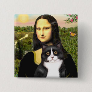 Mona Lisa - black and white cat 15 Cm Square Badge
