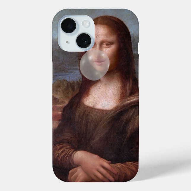 Mona Lisa blowing gray bubble gum Case-Mate iPhone Case (Back)