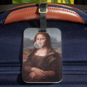 Mona Lisa blowing gray bubble gum Luggage Tag