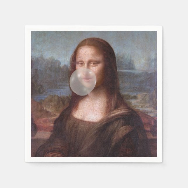 Mona Lisa blowing gray bubble gum Napkin (Front)