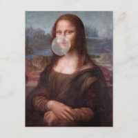 Mona Lisa blowing gray bubble gum