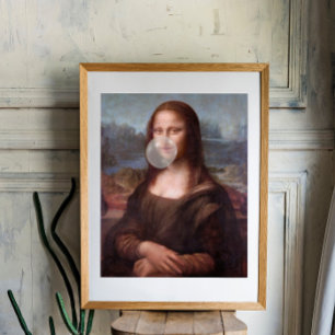 Mona Lisa blowing gray bubble gum Poster