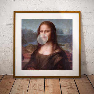 Mona Lisa blowing gray bubble gum Poster