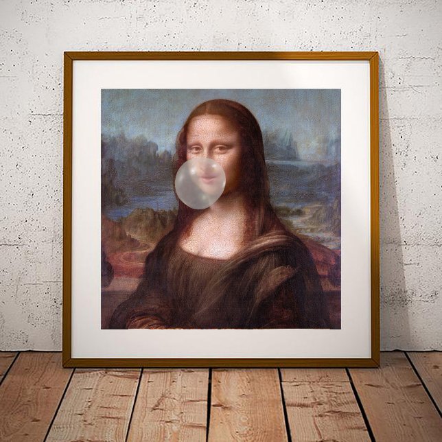 Mona Lisa blowing gray bubble gum Poster (Creator Uploaded)