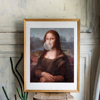 Mona Lisa blowing gray bubble gum