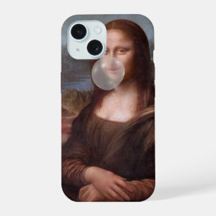 Mona Lisa blowing grey bubble gum iPhone 15 Case