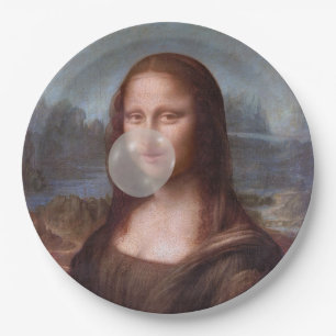Mona Lisa blowing grey bubble gum Paper Plate