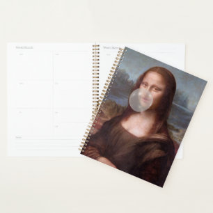 Mona Lisa blowing grey bubble gum Planner