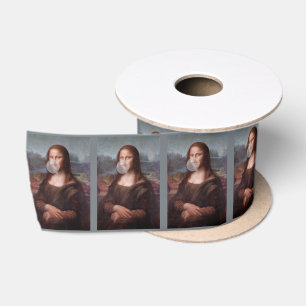 Mona Lisa blowing grey bubble gum Satin Ribbon