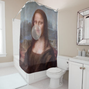 Mona Lisa blowing grey bubble gum Shower Curtain