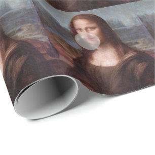 Mona Lisa blowing grey bubble gum Wrapping Paper