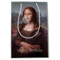 Mona Lisa blowing gum Happy birthday